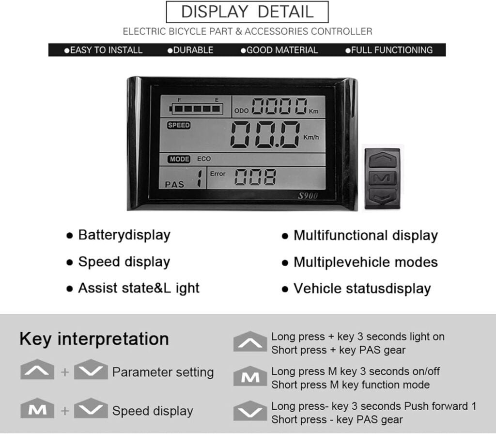 20 Rear Wheel Electric Hub Motor Kit, 20inch 72V 3000W Electric Bike Controller S900 Panel Rear Drive Hub Thumb Throttle Kit for Electric Bike Conversion