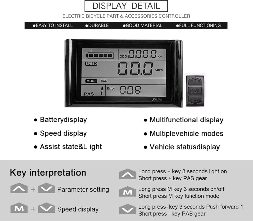 20 Rear Wheel Electric Hub Motor Kit, 20inch 72V 3000W Electric Bike Controller S900 Panel Rear Drive Hub Thumb Throttle Kit for Electric Bike Conversion