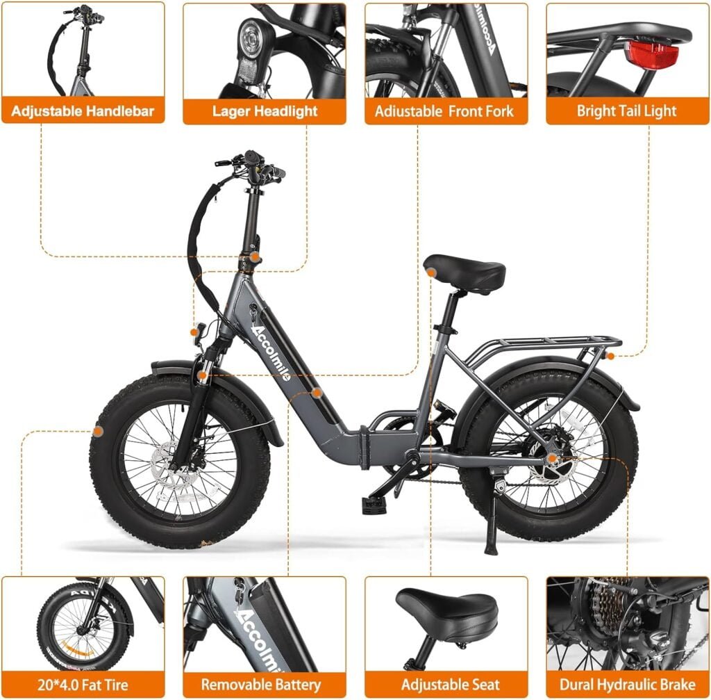 Accolmile 20 Folding Electric Bike : 48V 750W 4.0 Fat Tire Dolphin 1S Foldable Ebike with 8fun Hub Motor 15Ah Removable Hidden Battery, Shimano 7 Speed Step - Thru Bike Up to 25 MPH for Woman Man Accolmile 20 Folding Electric Bike : 48V 750W 4.0 Fat Tire Dolphin 1S Foldable Ebike with 8fun Hub Motor 15Ah Removable Hidden Battery, Shimano 7 Speed Step - Thru Bike Up to 25 MPH for Woman Man