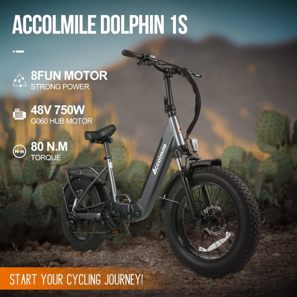 Accolmile 20 Folding Electric Bike : 48V 750W 4.0 Fat Tire Dolphin 1S Foldable Ebike with 8fun Hub Motor 15Ah Removable Hidden Battery, Shimano 7 Speed Step - Thru Bike Up to 25 MPH for Woman Man Accolmile 20 Folding Electric Bike : 48V 750W 4.0 Fat Tire Dolphin 1S Foldable Ebike with 8fun Hub Motor 15Ah Removable Hidden Battery, Shimano 7 Speed Step - Thru Bike Up to 25 MPH for Woman Man