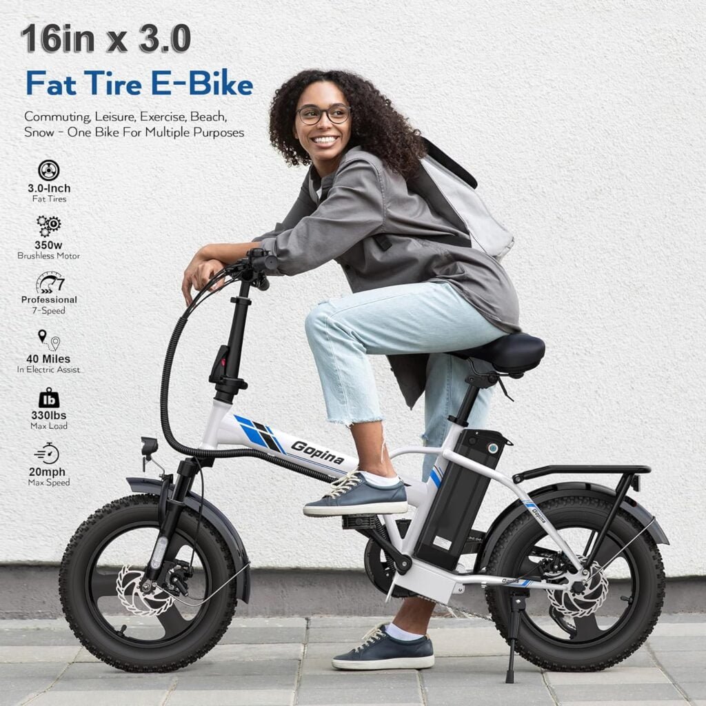 Folding Electric Bike for Adults, 16 x 3.0 Fat Tire Electric Bike, 350W Commuter Ebike Foldable, 20mph Electric Bicycle, 48V Removable Battery, Up to 40 Miles, Smart LCD Display, Professional 7 Speed