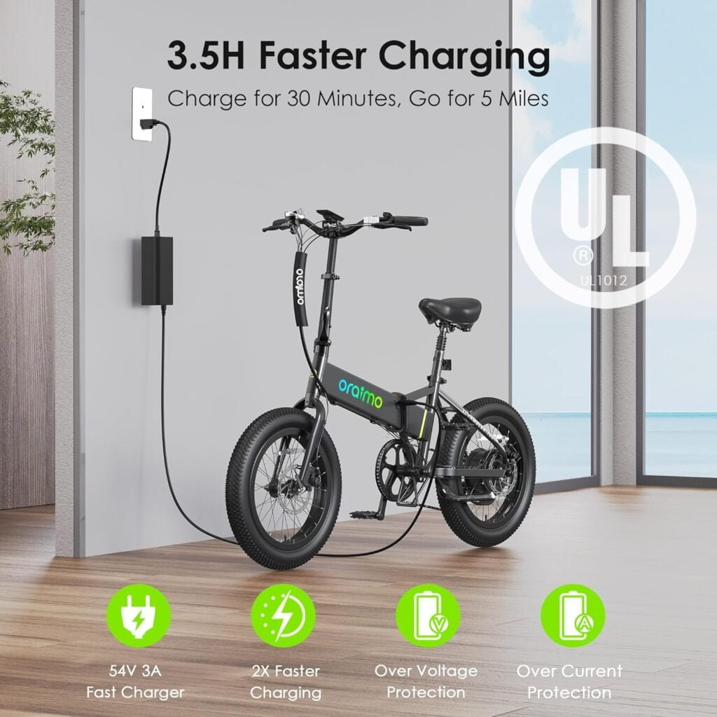 Oraimo 750W-1000W Electric Bike, Up to 45 Miles 557Wh Hidden Li-ion Battery, 3A Fast Charge, 20 Fat Tire Folding Ebike, 7 Speed Gear, LCD Display, Shock Absorbing Seat Tube, Complies to UL2849 Oraimo 750W-1000W Electric Bike, Up to 45 Miles 557Wh Hidden Li-ion Battery, 3A Fast Charge, 20 Fat Tire Folding Ebike, 7 Speed Gear, LCD Display, Shock Absorbing Seat Tube, Complies to UL2849