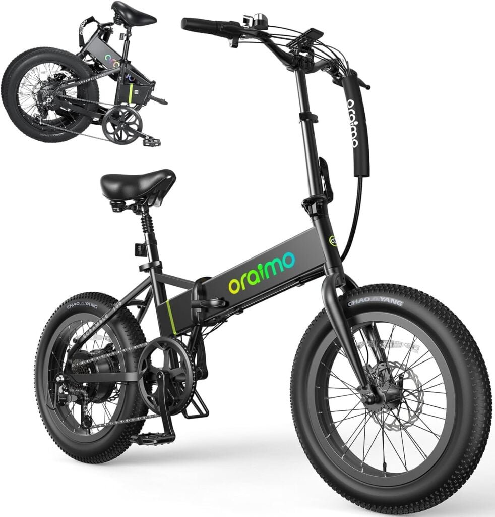 Oraimo 750W-1000W Electric Bike, Up to 45 Miles 557Wh Hidden Li-ion Battery, 3A Fast Charge, 20 Fat Tire Folding Ebike, 7 Speed Gear, LCD Display, Shock Absorbing Seat Tube, Complies to UL2849 Oraimo 750W-1000W Electric Bike, Up to 45 Miles 557Wh Hidden Li-ion Battery, 3A Fast Charge, 20 Fat Tire Folding Ebike, 7 Speed Gear, LCD Display, Shock Absorbing Seat Tube, Complies to UL2849